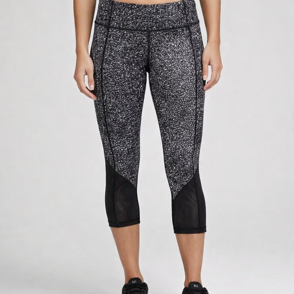 Lululemon Pace Rival Crop 4 Marathon Splatter Black White Run Leggings